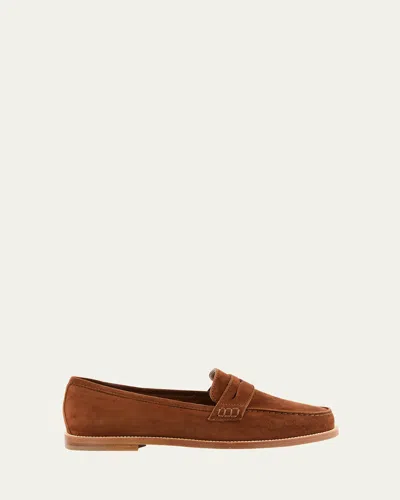 Manolo Blahnik Perrita Classic Suede Penny Loafers In Dark Brown