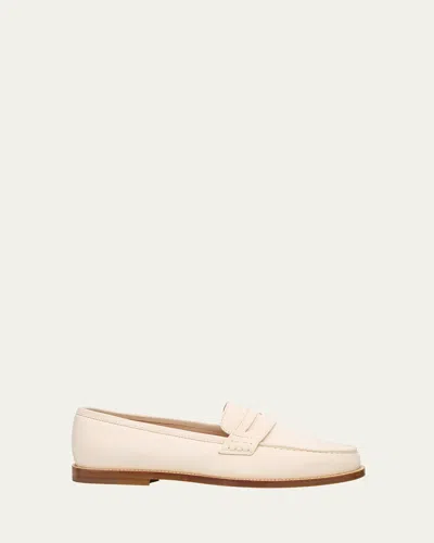 Manolo Blahnik Perrita Classic Suede Penny Loafers In White