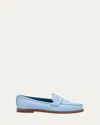 Manolo Blahnik Perrita Leather Penny Loafers In Blue