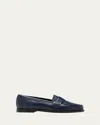 Manolo Blahnik Perrita Leather Penny Loafers In Navy
