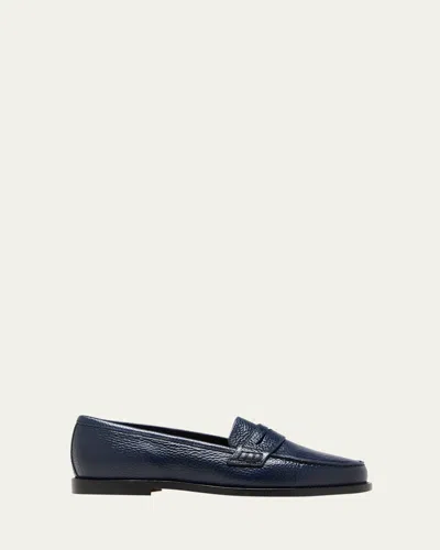Manolo Blahnik Perrita Leather Penny Loafers In Navy