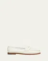 Manolo Blahnik Perrita Leather Penny Loafers In White