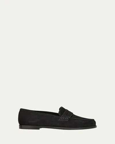 Manolo Blahnik Perrita Suede Penny Loafers In Black