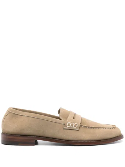 Manolo Blahnik Perry Penny-slot Suede Loafers In Neutrals