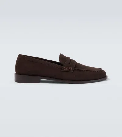 Manolo Blahnik Perry Suede Penny Loafers In Brown