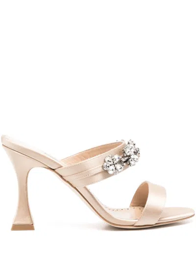 Manolo Blahnik Persan 90mm Satin Mules In Beige