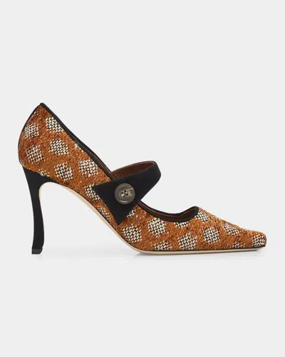 Manolo Blahnik Petronia Geometric Mary Jane Pumps In Brown