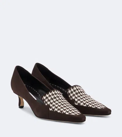 Manolo Blahnik Petusi Houndstooth Suede Pumps In Brown
