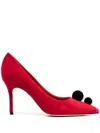 Manolo Blahnik Piera Pompom-embellished 100mm Pumps In Red