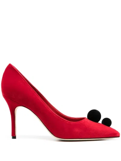 Manolo Blahnik Piera Pompom-embellished 100mm Pumps In Red