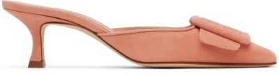 MANOLO BLAHNIK PINK MAYSALE MULES