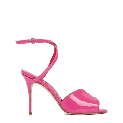 MANOLO BLAHNIK PINK PATENT CALF LEATHER HOURANI SANDAL