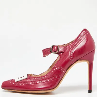 Manolo Blahnik Pink Patent Leather Mary Jane Pumps In Multi