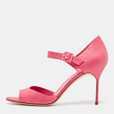 Pre-owned Manolo Blahnik Pink Python Ankle Strap Sandals Size 41