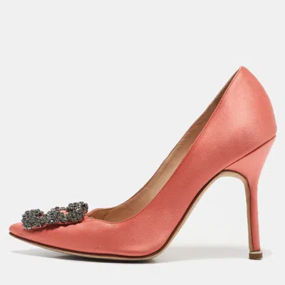 Pre-owned Manolo Blahnik Pink Satin Hangisi Pumps Size 36
