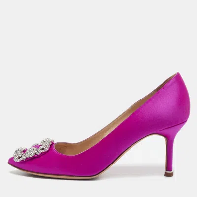Pre-owned Manolo Blahnik Pink Satin Hangisi Pumps Size 36.5