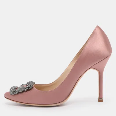Pre-owned Manolo Blahnik Pink Satin Hangisi Pumps Size 37