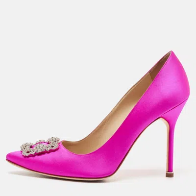 Pre-owned Manolo Blahnik Pink Satin Hangisi Pumps Size 41
