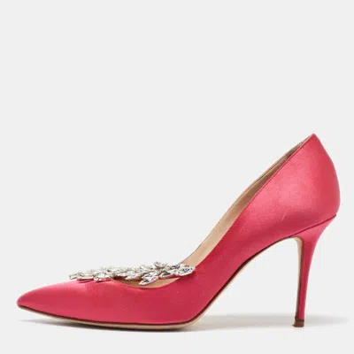 Pre-owned Manolo Blahnik Pink Satin Nadira Pointed Toe Pumps Size 37