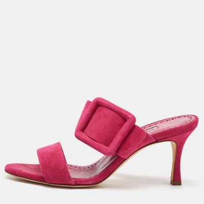 Pre-owned Manolo Blahnik Pink Suede Gable Slide Sandals Size 36