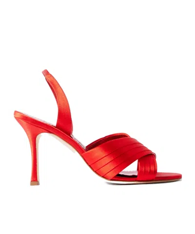 Manolo Blahnik Vierasan 90 Pintucked Satin Slingback Sandals In Multi