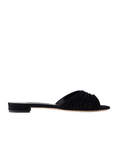 Manolo Blahnik Pirua 10 Pleated Suede Sandals In Multi