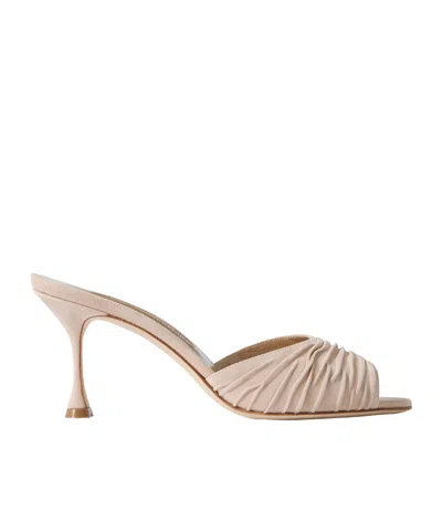 Manolo Blahnik Pirua 70 Suede Mules In Neutral