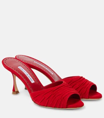 Manolo Blahnik Pirua 70 Suede Pumps In Red