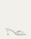 Manolo Blahnik Pirua Ruched Metallic Mule Sandals In Silver