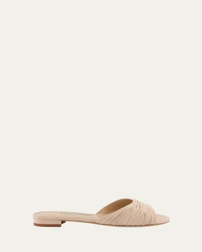 Manolo Blahnik Pirua Ruched Suede Mule Sandals In Neutral