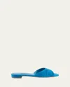 Manolo Blahnik Pirua Ruched Suede Mule Sandals In Blue