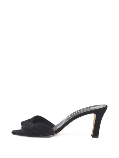 Pre-owned Manolo Blahnik Pirua Suede Slide Sandals In Black