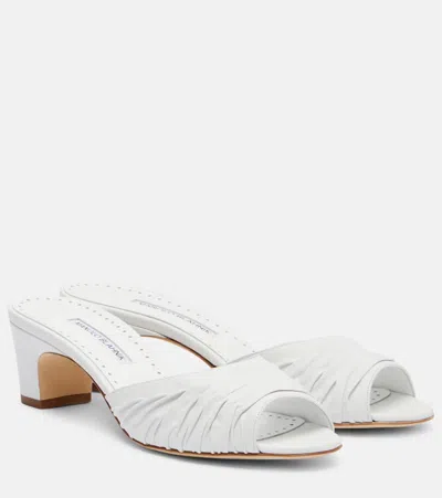 Manolo Blahnik Piruabar 50 Ruched Leather Mules In White