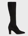 Manolo Blahnik Pitana Suede Block-heel Knee Boots In Black