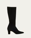 Manolo Blahnik Pitana Suede Block-heel Knee Boots In Black