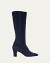 Manolo Blahnik Pitana Suede Block-heel Knee Boots In Navy