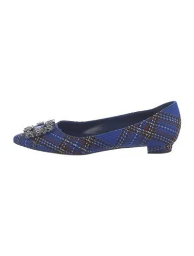 Pre-owned Manolo Blahnik Plaid Print Crystal Embellishments Ballet Flats W/ Tags In Blue