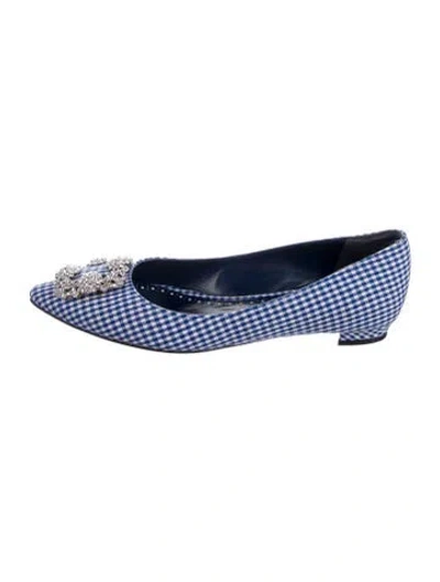 Pre-owned Manolo Blahnik Plaid Print Crystal Embellishments Flats In Blue