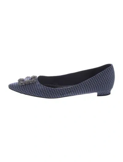Pre-owned Manolo Blahnik Plaid Print Crystal Embellishments Flats In Blue