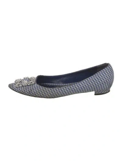 Pre-owned Manolo Blahnik Plaid Print Crystal Embellishments Flats In Blue