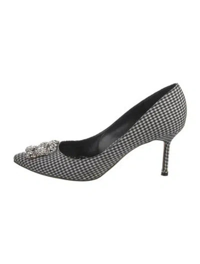 Pre-owned Manolo Blahnik Plaid Print Crystal Embellishments Pumps In Black