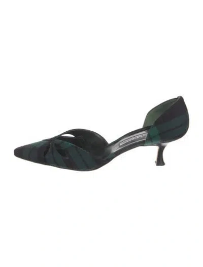 Pre-owned Manolo Blahnik Plaid Print Cutout Accent D'orsay Pumps In Multi