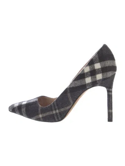 Pre-owned Manolo Blahnik Plaid Print D'orsay Pumps In Black