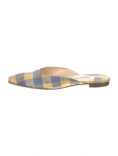 Pre-owned Manolo Blahnik Plaid Print Mules In Blue