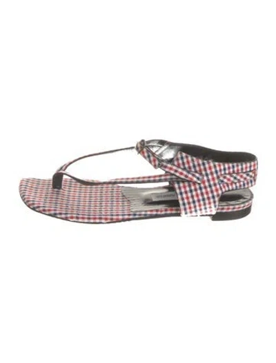 Pre-owned Manolo Blahnik Plaid Print T-strap Sandals In Multi