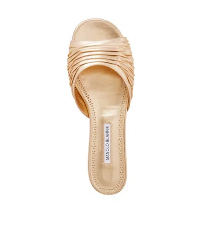 Manolo Blahnik Parua Pleated Metallic Leather Slides In Gold