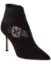 Manolo Blahnik Plinianu 90 Crystal-embellished Satin-trimmed Suede Ankle Boots In Black