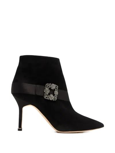 Manolo Blahnik Pliniau Crystal-embellished Ankle Boots In Black