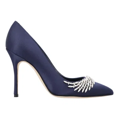 MANOLO BLAHNIK PLUMA FABIO SATIN 105 PUMP PURPLE