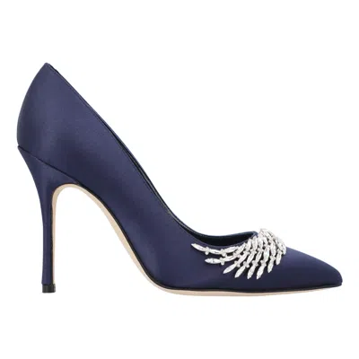 MANOLO BLAHNIK PLUMA FABIO SATIN 105 PUMP PURPLE
